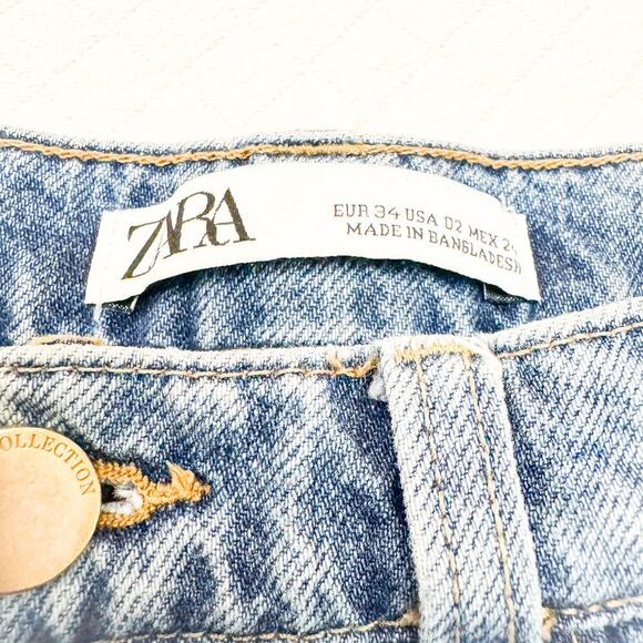 Zara Straight Leg Acid Wash Denim Jeans Zip Fly Size 02 - Picture 6 of 8